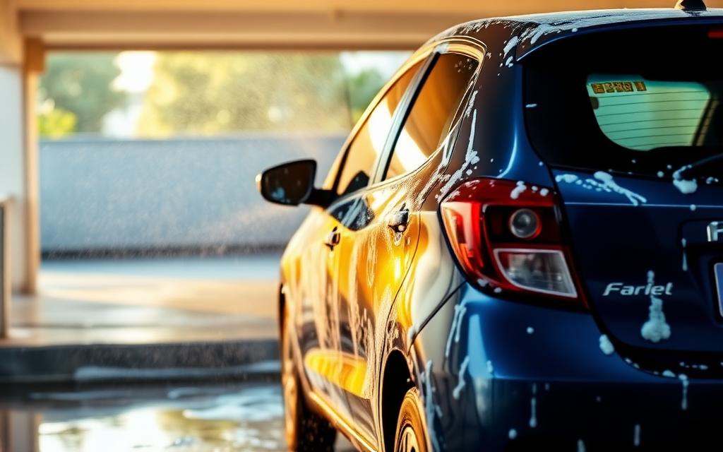 Exterior foam wash at a residential parking bay